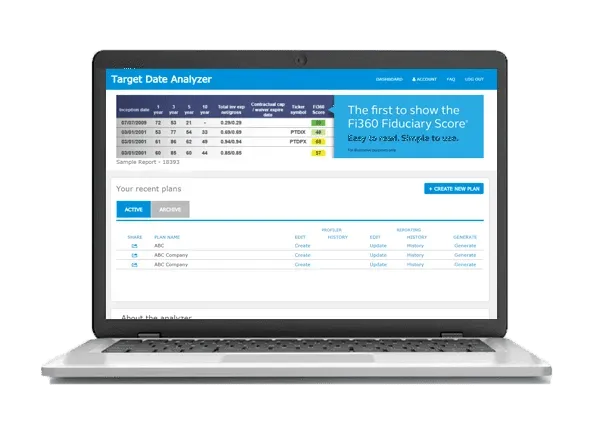 Computer screen showing the Principal Target Date Analyzer