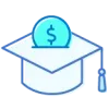 Icon of a graduation cap with money sign